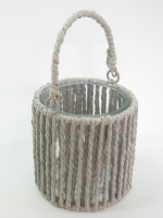 Windlicht m.Jute, D13 H13cm grau 810425-72